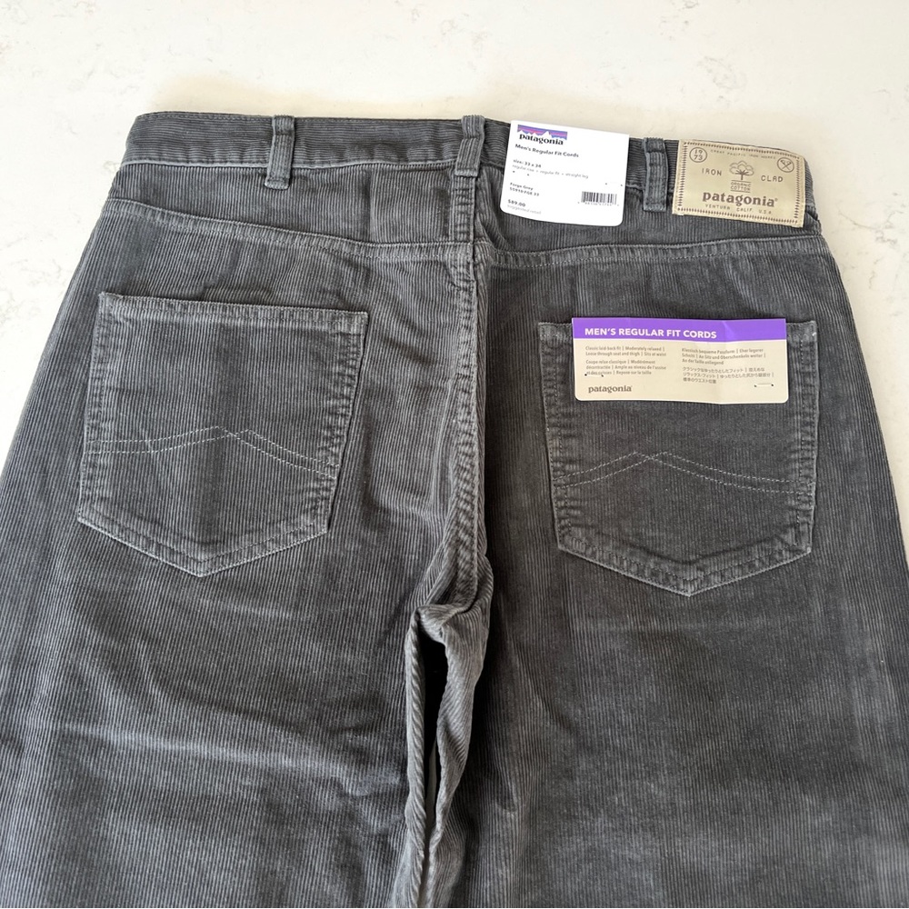 NWT Patagonia Men’s Regular Fit Cords - Forge Grey - 33 x 34